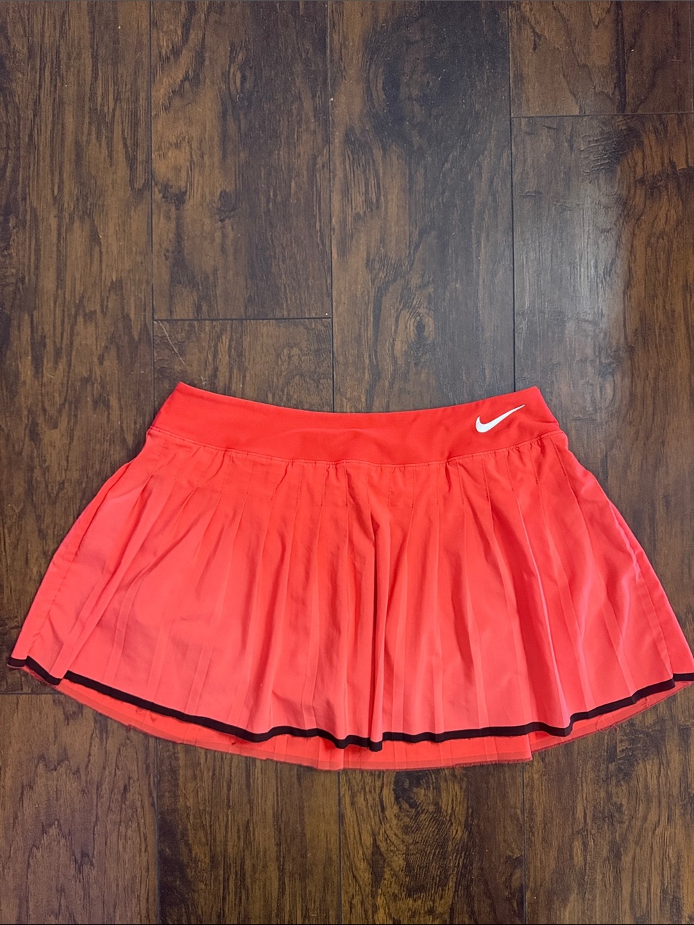 Nike Coral-Red Pleated Skater Tennis Skirt with Contrast Trim
